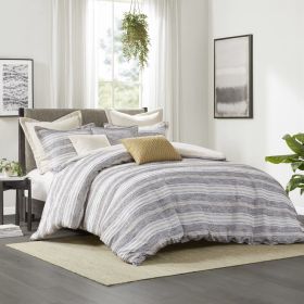 Oversized Chenille Jacquard Striped Comforter Set with Euro Shams and Throw Pillows (Color: as Pic)